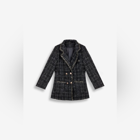 J.ING Abbas Black Double-Breasted Tweed Coat Jacket Blazer Size Small NWT - Picture 5 of 11